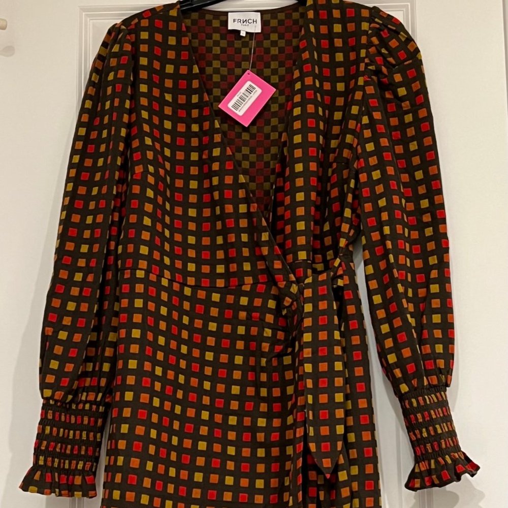 FRNCH Long-Sleeved Wrap Dress - Size L (NWT)